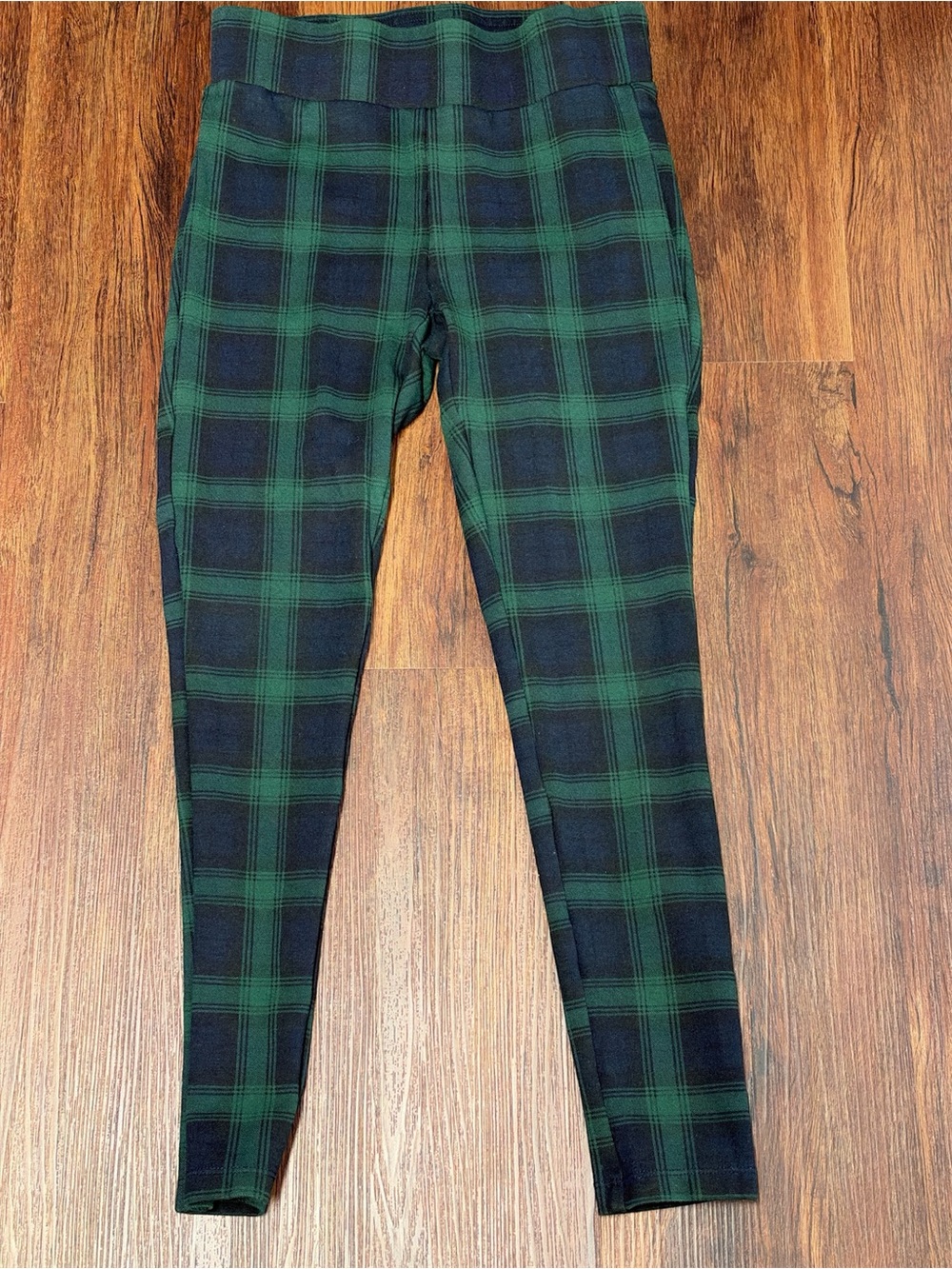 Women Green and Black Plaid Leggings - Comfortable Stretch Bottoms XXS